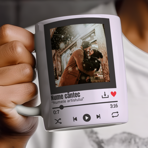 Valentines Day - Cană personalizată cu cântecul preferat și fotografia ta