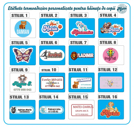 Tricouri personalizate - Set de etichete pentru grădiniță termoadezive și autoadezive