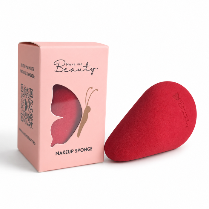 Buretel de Machiaj MakeMeBeauty Sculpted Pear Shape – Capat Bombat, Varf de Precizie, Rosu [3]