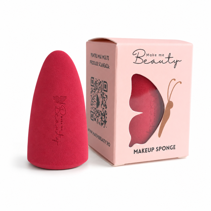 Buretel de Machiaj MakeMeBeauty Tongue Shape – Varf Rotunjit, Baza Ovala, Rosu [4]