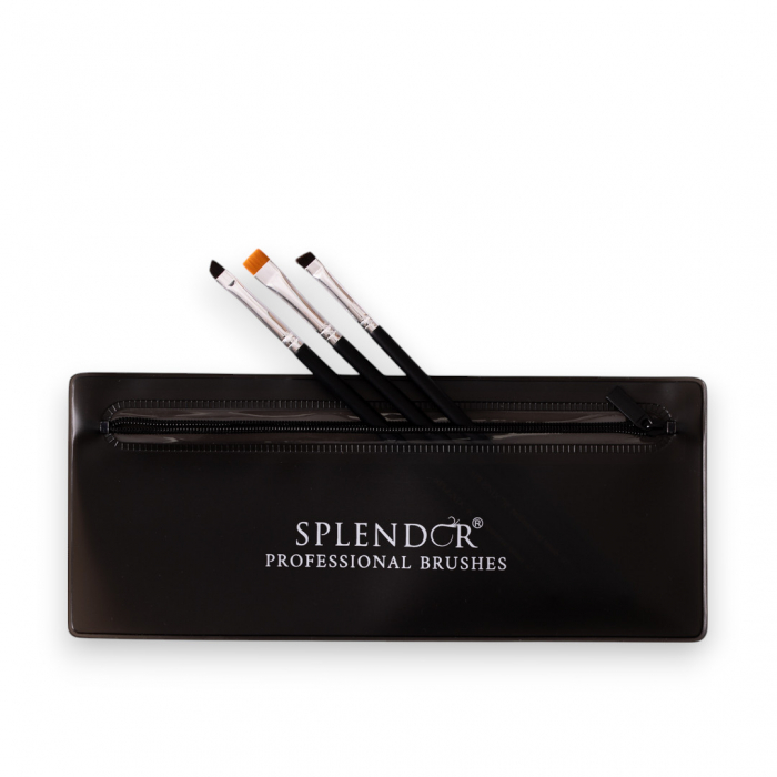 Set 3 Pensule Profesionale SPLENDOR, Precizie, Stilizare Sprancene / Detalii + Borseta [1]