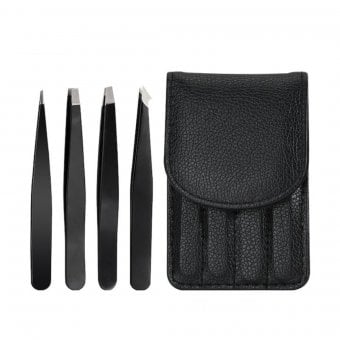 Set 4 pensete multifuncționale pentru gene și sprâncene – inox, cu husă din piele ecologică [1]