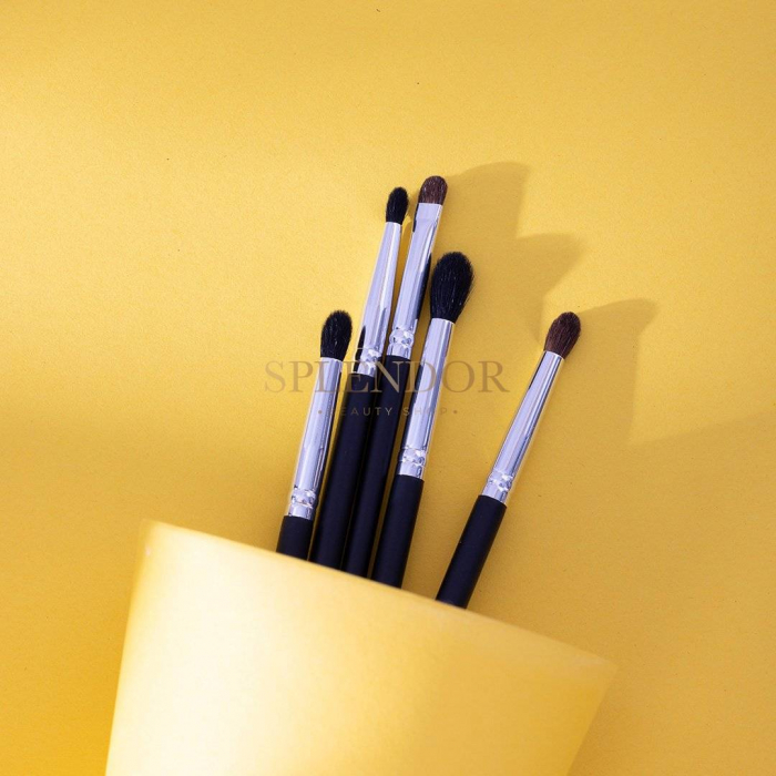 Set 5 Pensule Profesionale SPLENDOR Plate Pentru Ochi si Fata, Par Natural si Sintetic + Borseta [2]