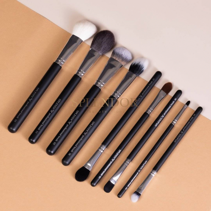Set 9 Pensule Profesionale SPLENDOR Pentru Machiajul Fetei Par Fibre Moi Sintetice, Capra + Borseta [2]