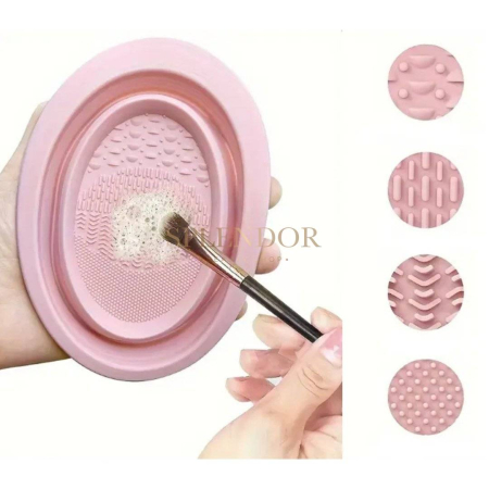 Solutie de curatare - Recipient silicon roz pentru curatare pensule - Splendor