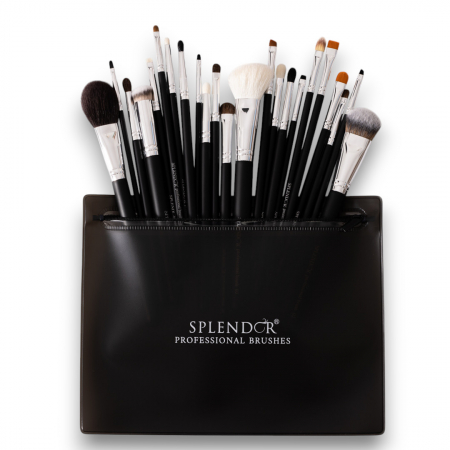 Toate Produsele - Set 23 Pensule Profesionale SPLENDOR PRO - Par Sintetic, Capra, Ponei + Borseta