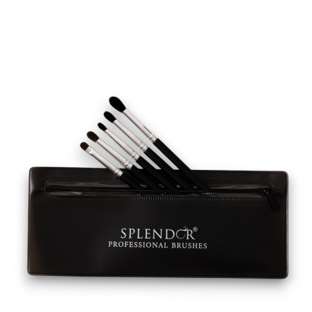 PENSULE MAKE-UP - Set 5 Pensule Profesionale Pentru Ochi SPLENDOR, Par Capra Neagra si Ponei + Borseta