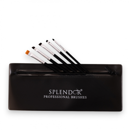 SPLENDOR - Set 5 Pensule Profesionale SPLENDOR Precizie, Stilizare Sprancene / Detalii + Borseta