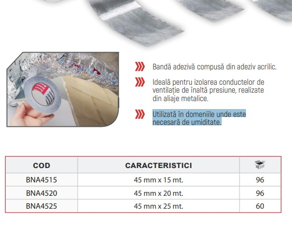BANDA ADEZIVA DIN ALUMINIU PT IZOLAT 45MMX20M BNA4520 [2]