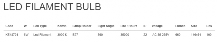 BEC LED FILAMENT KLAUS 6W E27 2700K KE48701 [2]