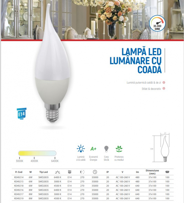 BEC LUMANARE KLAUS 6W E14 6500K CU COADA KE49214 [2]