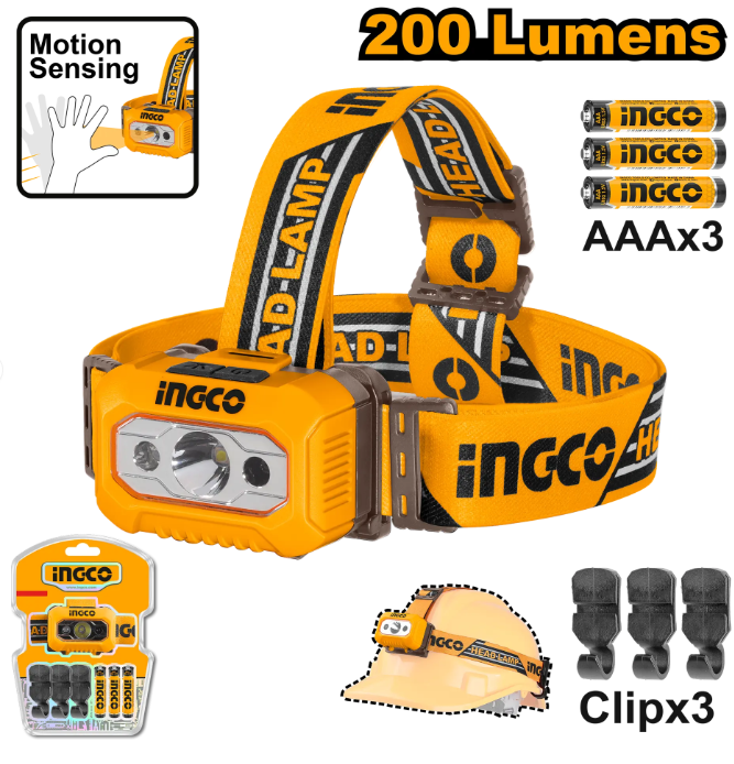 INGCO LANTERNA PE CAP CU SENZOR + 3 BATERII  HHL013AAA8 [1]