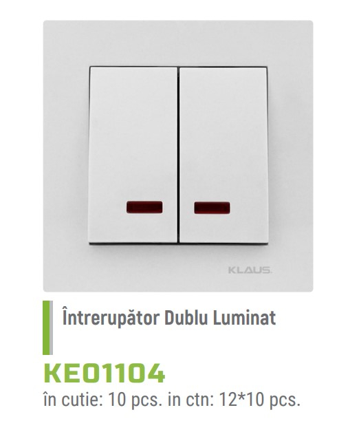 INTRERUPATOR DUBLU KLAUS ALB CU LED KE01104 [2]