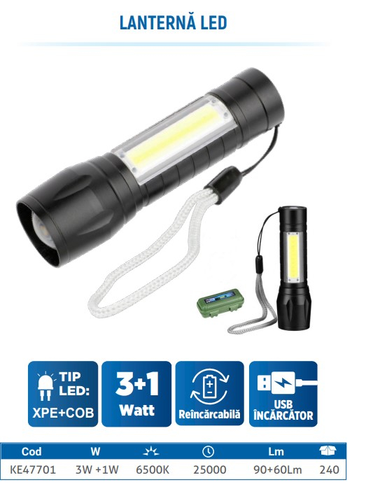 LANTERNA LED CU USB 3+1W KLAUS KE47701 [2]