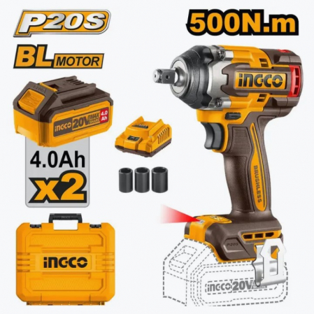 Masini de gaurit si insurubat - INGCO AUTOFILETANTA 20V 1/2 500NM CU PATRAT+2 ACUM 4AH CIWLI2050