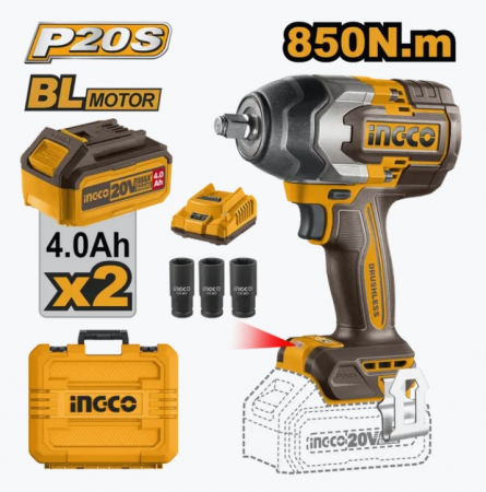 Masini de gaurit si insurubat - INGCO AUTOFILETANTA 20V 1/2 850NM CU PATRAT+2 ACUM 4AH CIWLI2085