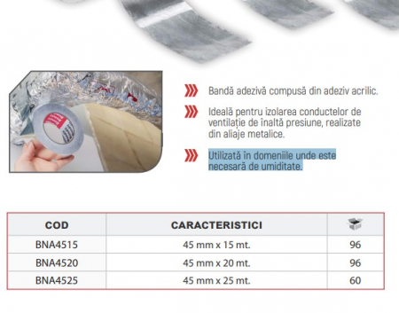 BANDA ADEZIVA DIN ALUMINIU PT IZOLAT 45MMX20M BNA4520 [1]