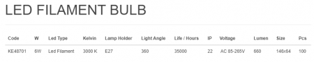 BEC LED FILAMENT KLAUS 6W E27 2700K KE48701 [1]