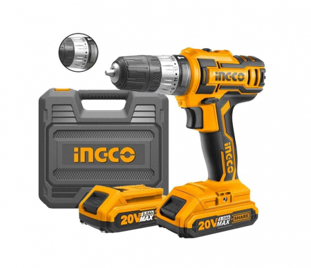 Masini de gaurit si insurubat - INGCO BORMASINA 20V CU IMPACT 2X2AH + INC + CUTIE+ BURGHIE CIDLI200215