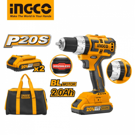 Masini de gaurit si insurubat - INGCO BORMASINA 20V IMPACT FARA PERII 2X2AH +INC+GEANTA+ACC CIDLI20608