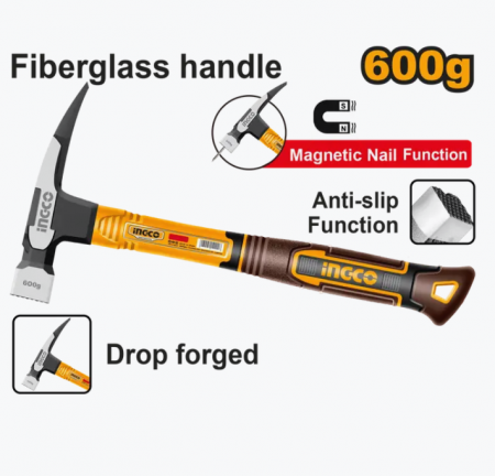 Ciocane - INGCO CIOCAN DULGHER 1 COLT 0,6KG MANER FIBRA+MG  HCH81060