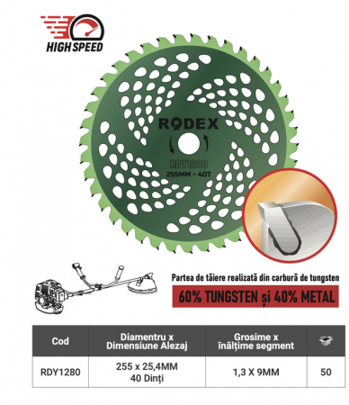 Gradinarit si irigatii - DISC MOTOCOASA VERDE INCHIS 255MM 40T RDY1280