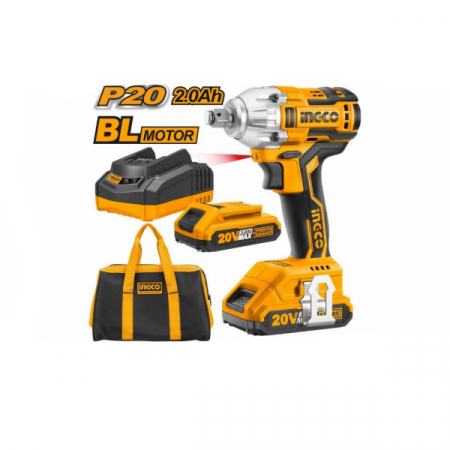 Scule electrice si pe acumulatori - INGCO AUTOFILETANTA 20V 1/2 IMPACT 300NM PATRAT+2 ACU+GEANTA CIWLI2001