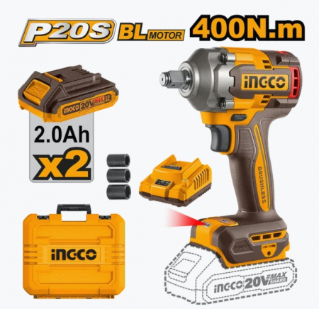Masini de gaurit si insurubat - INGCO AUTOFILETANTA 20V 1/2 IMPACT FARA PERII 400N 2X2AH CIWLI2040E