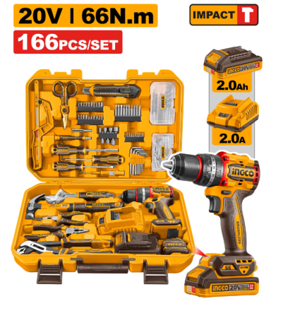 Scule electrice si pe acumulatori - INGCO BORMASINA 20V 66NM 166 PIESE 1XACUM+INC  HKTHP41662E