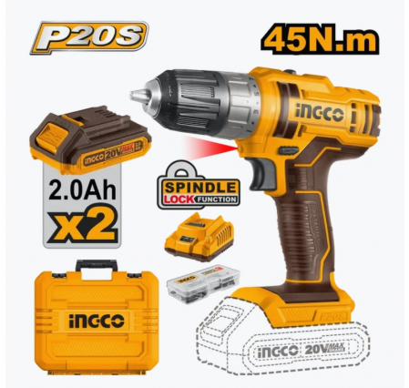 Masini de gaurit si insurubat - INGCO BORMASINA 20V CU 2X2AH SI INC + GEANTA SI ACCESORII  CDLI200528E