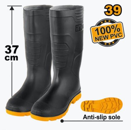 Echipamente de protectie - INGCO CIZME DIN CAUCIUC LUNGI NEGRE ANTIDERAPANTE 39 SSH092LYB.39
