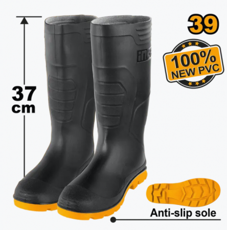 Echipamente de protectie - INGCO CIZME DIN CAUCIUC LUNGI NEGRE ANTIDERAPANTE 41 SSH092LYB.41