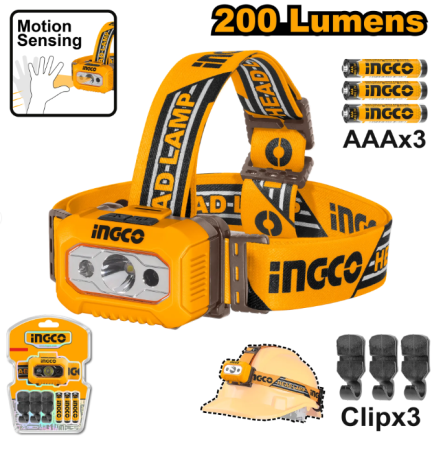 Echipamente de protectie - INGCO LANTERNA PE CAP CU SENZOR + 3 BATERII  HHL013AAA8
