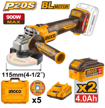Scule electrice si pe acumulatori - INGCO POLIZOR UNGHIULAR 20V 115MM  2X4AH + INC  CAGLI261522E