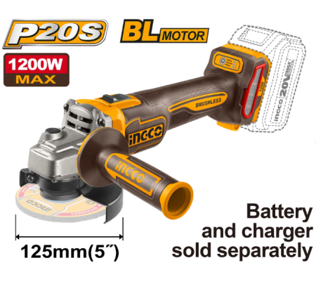 Flexuri si polizoare - INGCO POLIZOR UNGHIULAR 20V 125MM FARA BAT/INC  CAGLI221253