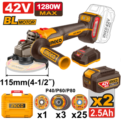 Flexuri si polizoare - INGCO POLIZOR UNGHIULAR 42V 2ACUX2.5AH  CAGLI4128112