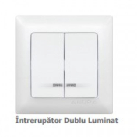 Prize si intrerupatoare - INTRERUPATOR DUBLU CU LED ANURA ALB AE01104