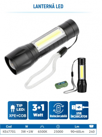 LANTERNA LED CU USB 3+1W KLAUS KE47701 [1]