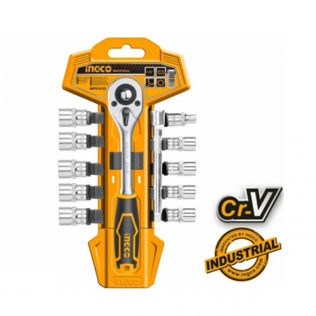 Chei hexagonale, tubulare si magnetice - INGCO SET CHEI TUBULARE + CLICHET 1/4 12SET HKTS14122