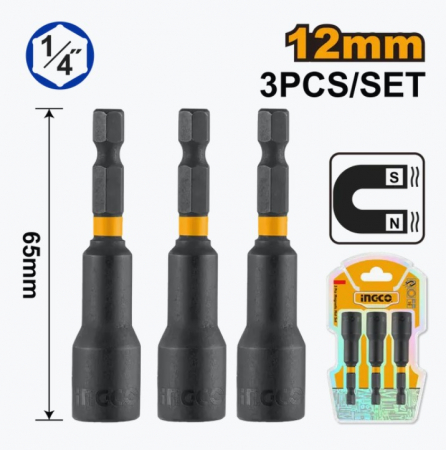 Accesorii scule electrice si pe acumulatori - INGCO SET CHEIE MAGNETICA IMPACT 1/4 12MM 3BUC AMN1231