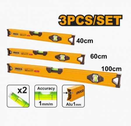 Unelte de masura si precizie - INGCO NIVELA 3BUC/SET 40/60/100CM HSL10403