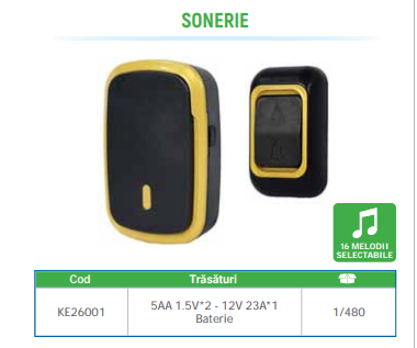 Prize si intrerupatoare - SONERIE USA PE BATERIE 16 MELODII FARA FIR 50M  KE26001
