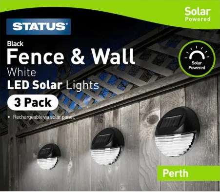 Surse de iluminat - STATUS LAMPA SOLARA PERETE/GARD 3SET  PERTHFENBLK3PK6