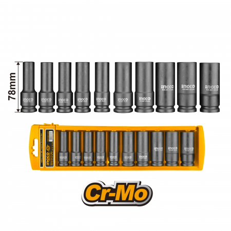 Chei hexagonale, tubulare si magnetice - INGCO TRUSA CHEI TUBULARE LUNGI IMPACT 1/2 10SET HKISSD12102L