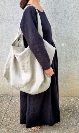 Geantă oversized din in bej [0]