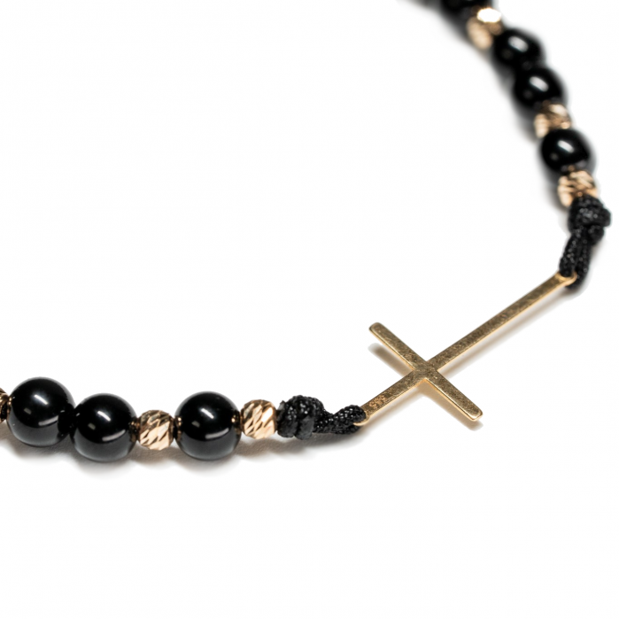 Bratara cu bile de Aur 14k, Cruce din Aur 14k si pietre semipretioase Onix AU0049 [3]