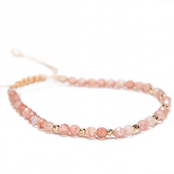Bratara cu 10 bile de Aur 14k si pietre semipretioase Cuart Cherry sfere fatetate AU0038 [2]