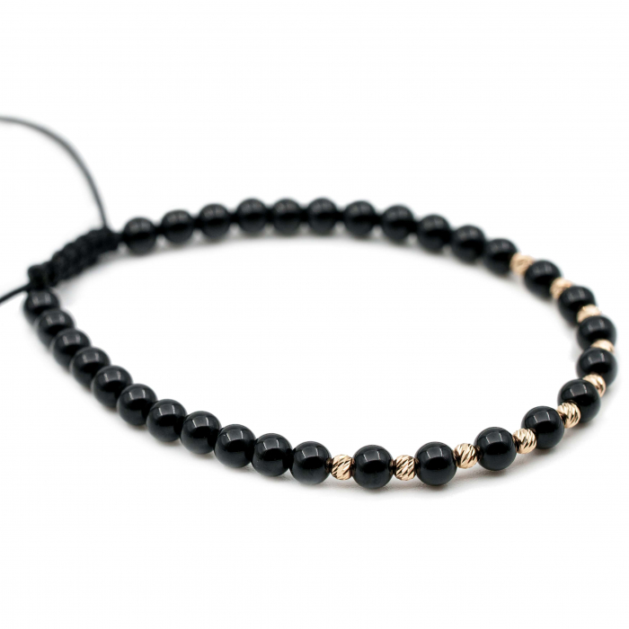 Bratara cu bile de Aur 14k si pietre semipretioase Onix negru AU0099 [2]