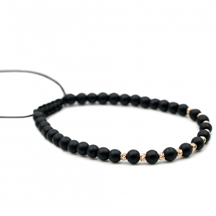 Bratara cu bile de Aur 14k si pietre semipretioase Onix negru mat AU0098 [2]
