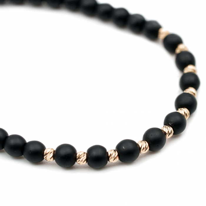 Bratara cu bile de Aur 14k si pietre semipretioase Onix negru mat AU0098 [3]